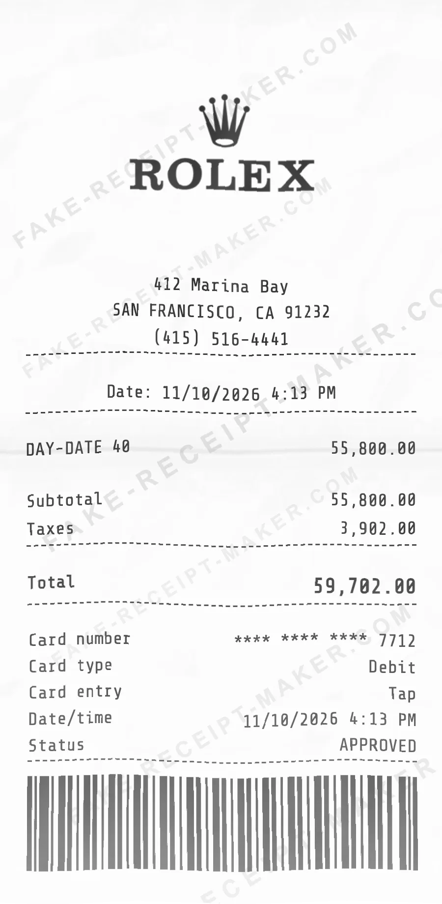 Rolex receipt template