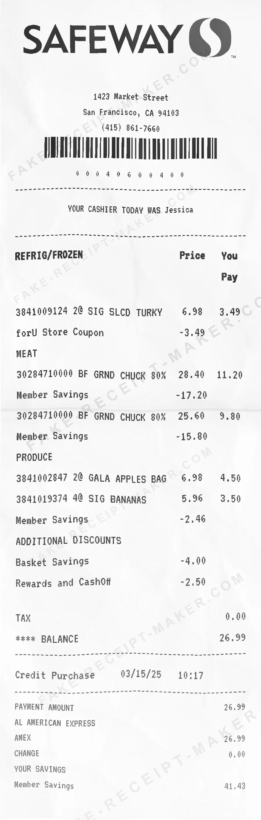 Safeway receipt template