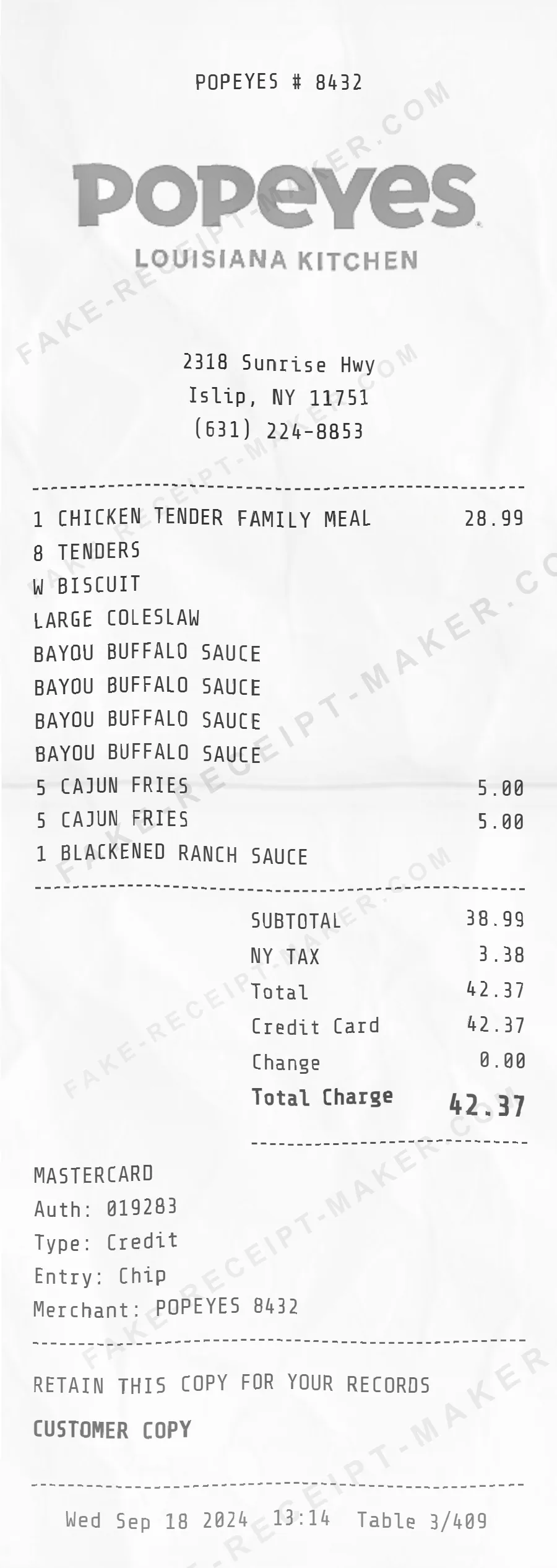 Popeyes receipt template