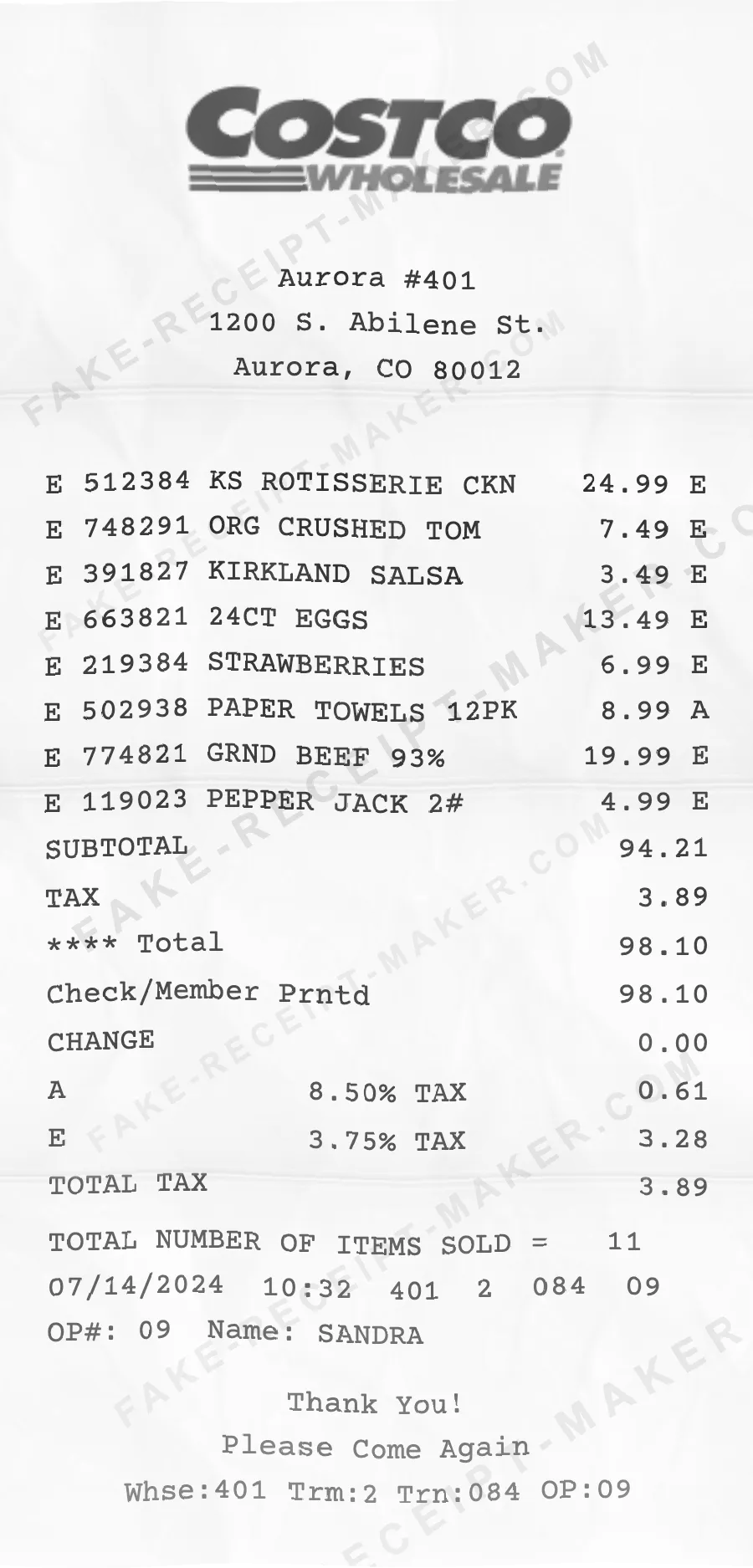 Costco receipt template