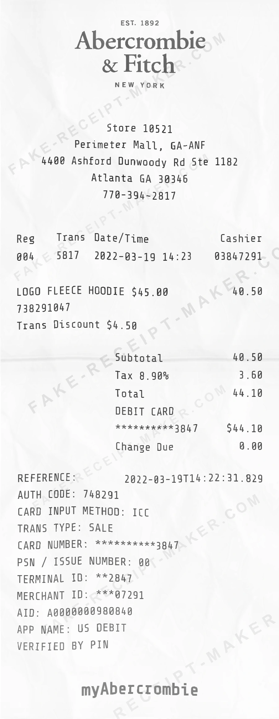 Make Abercrombie and Fitch Receipt Online