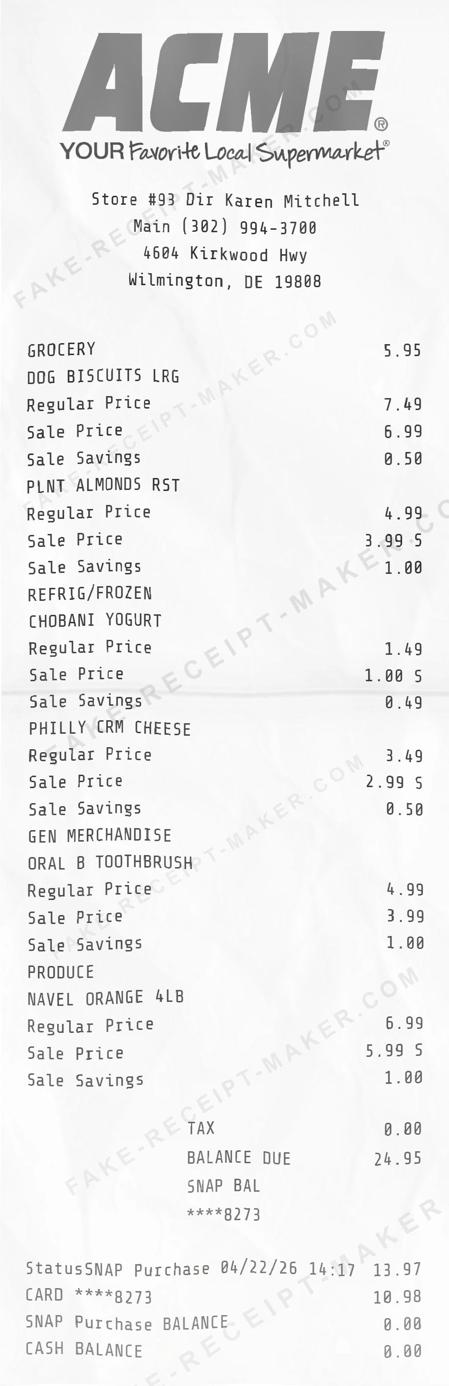Make ACME Grocery Receipt Online