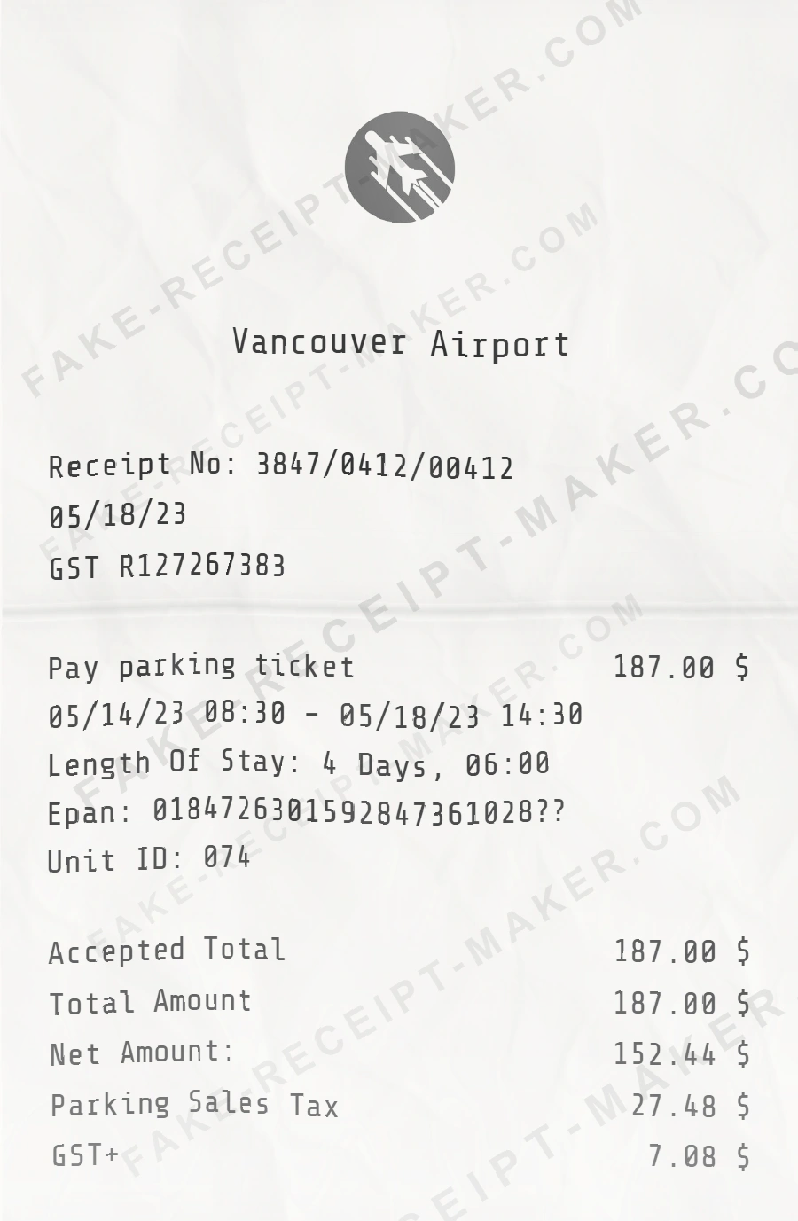 Make Airport Parking Receipt Online