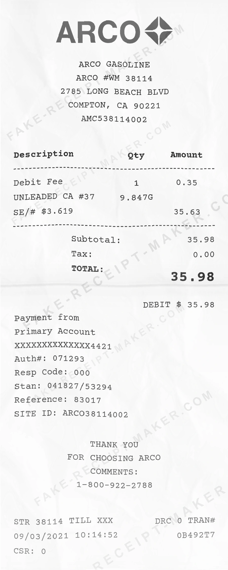 Make ARCO Receipt Online