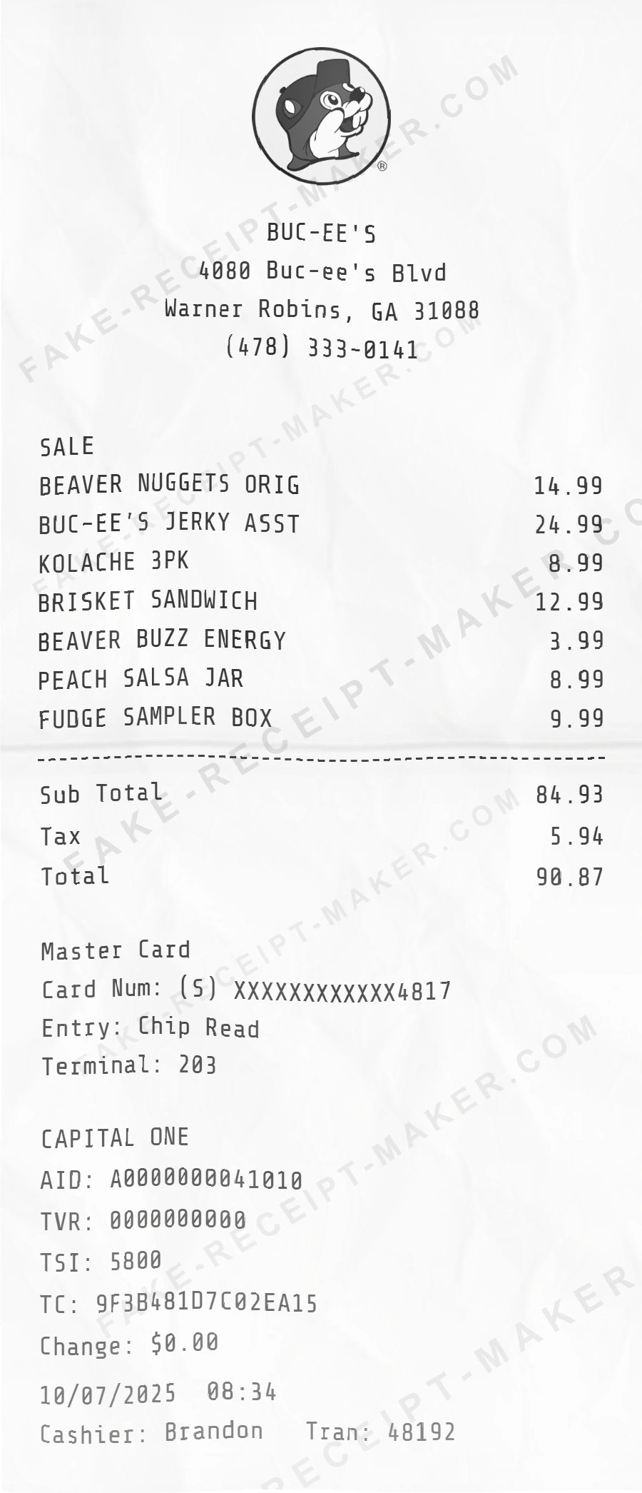 Make Buc ee's Receipt Online