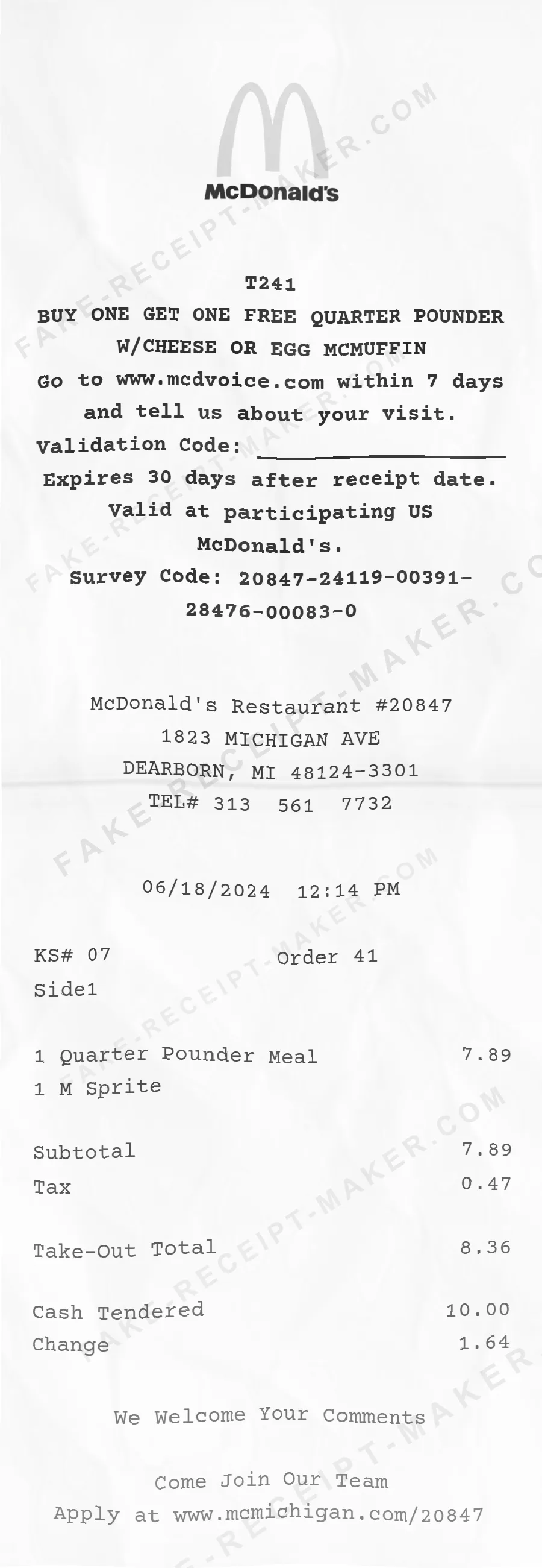 McDonald's receipt template