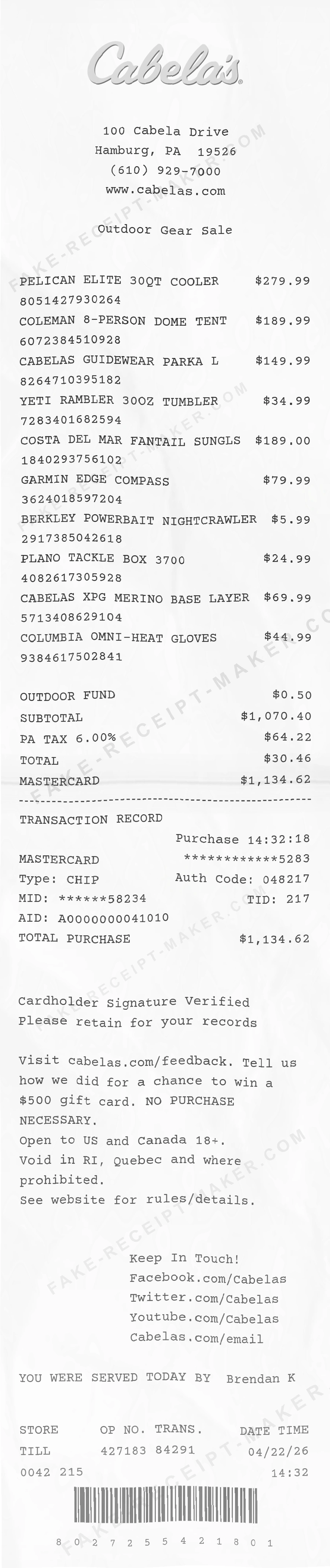 Make Cabela's Receipt Online