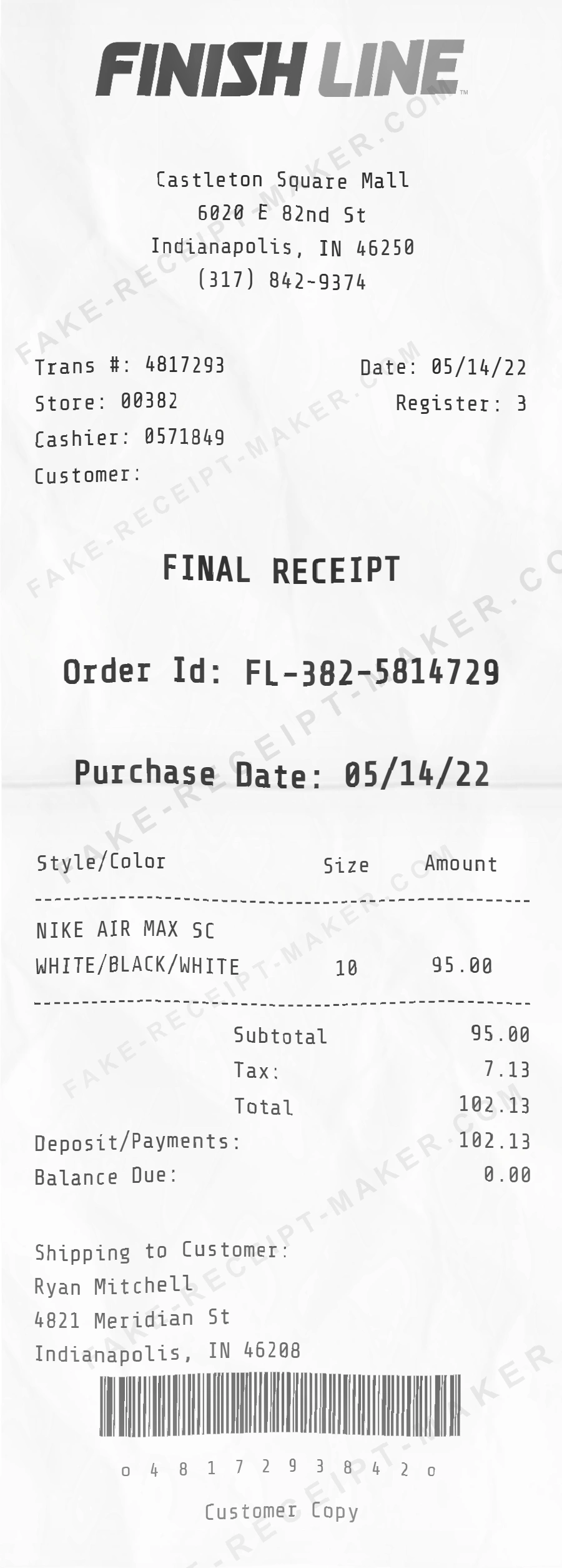 Make Finish Line Receipt Online