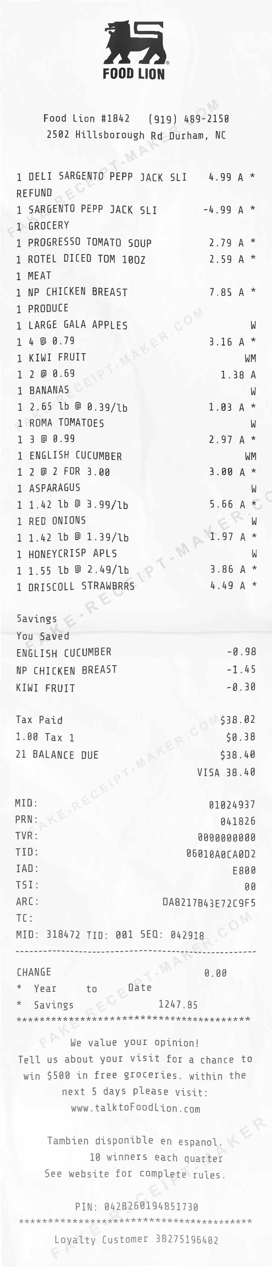 Make Food Lion Receipt Online