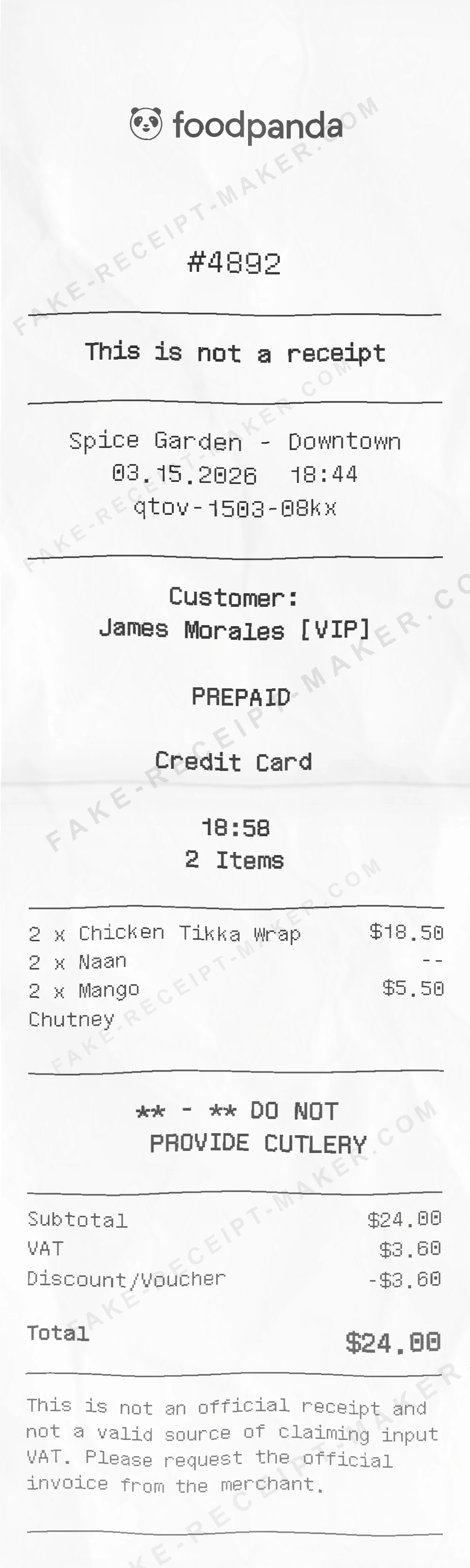 Make Foodpanda Delivery Receipt Online