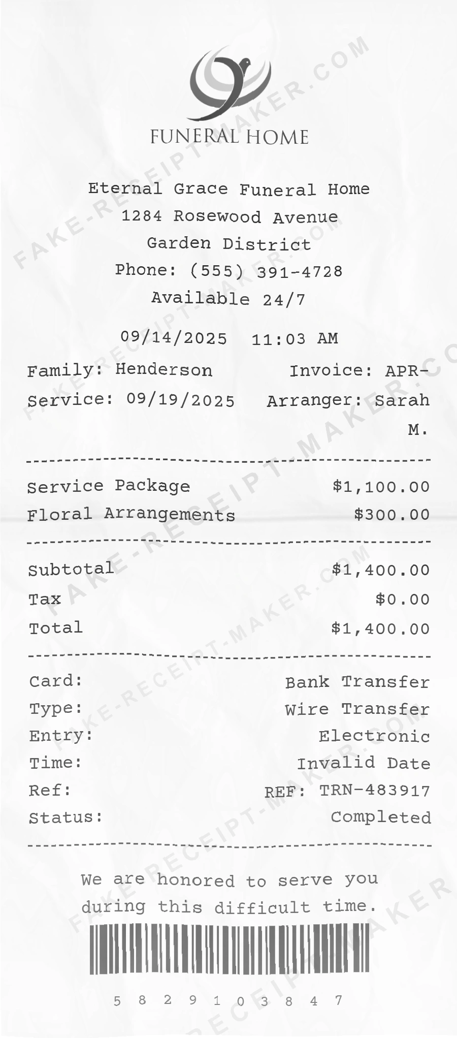 Make Funeral Receipt Online
