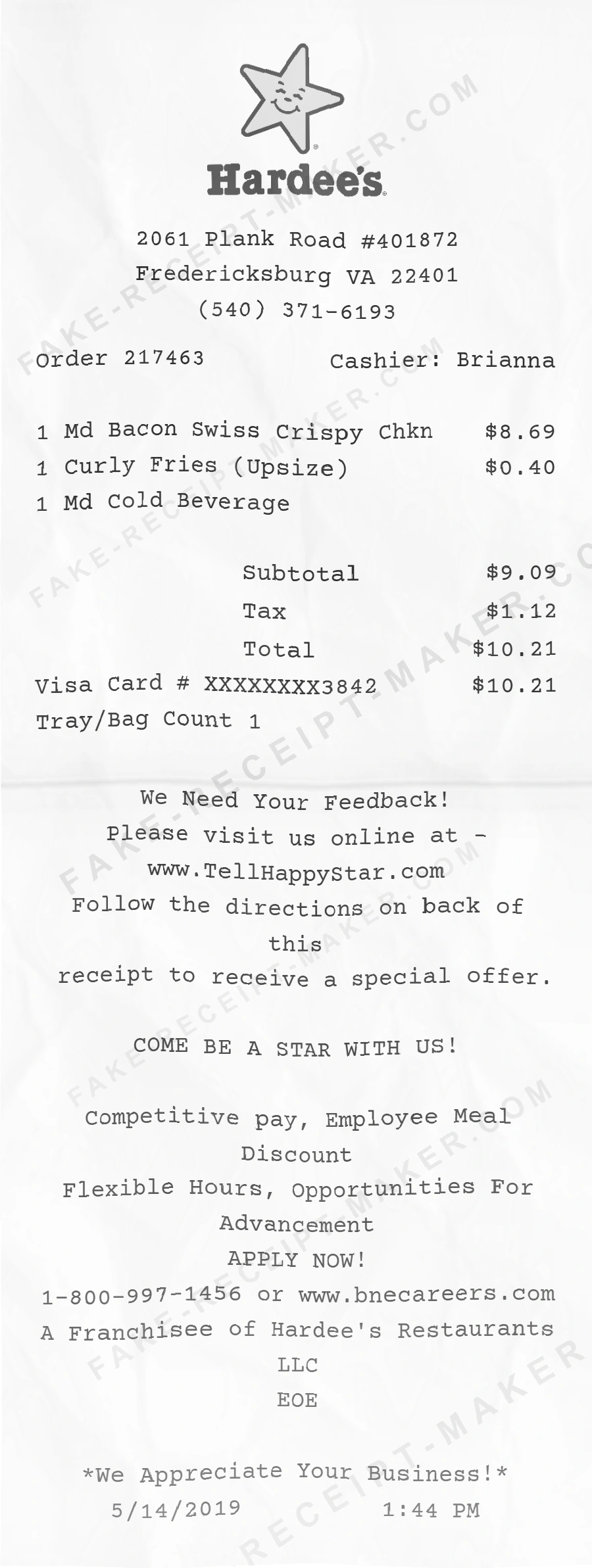 Make Hardee's Receipt Online