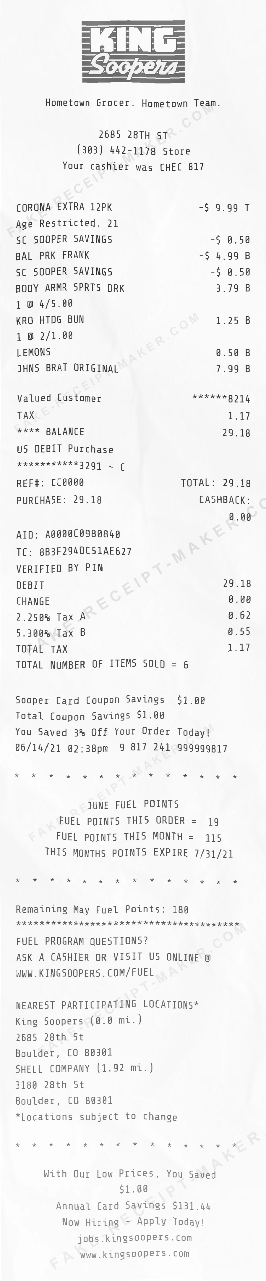 Make King Soopers Receipt Online