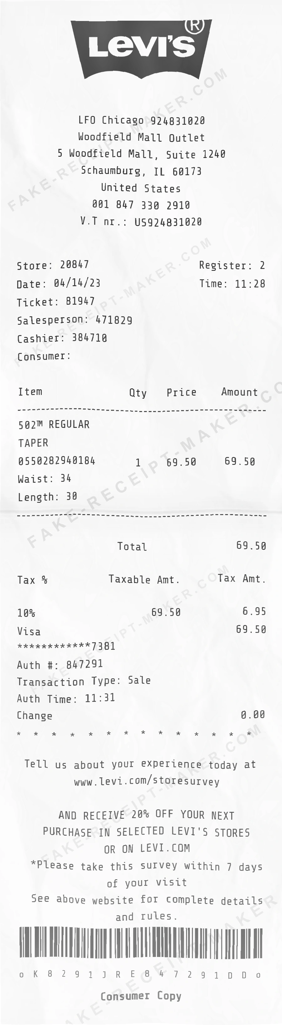 Make Levi's Receipt Online