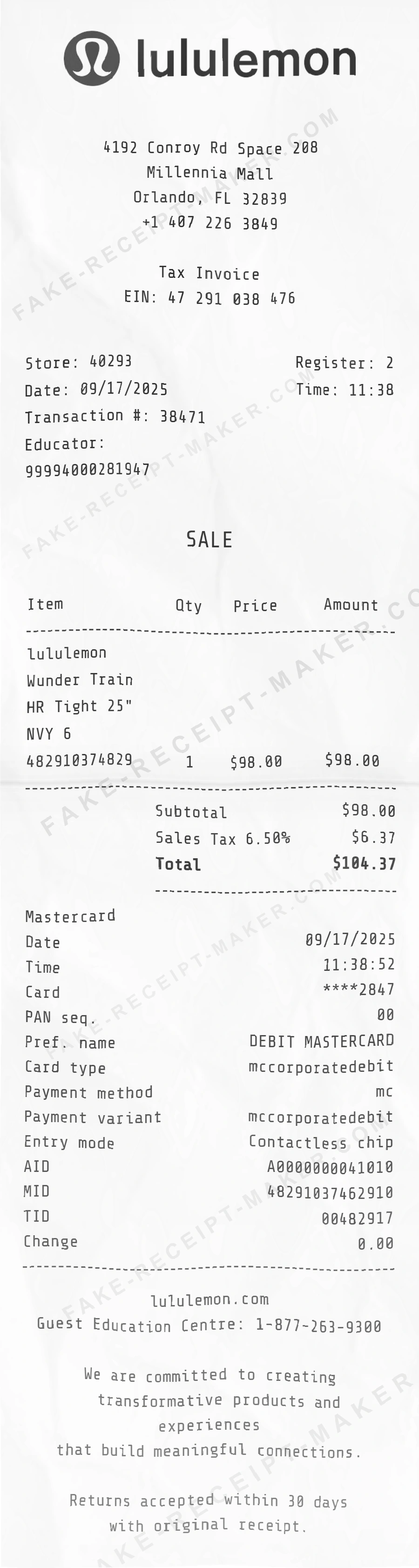 Make Lululemon Receipt Online