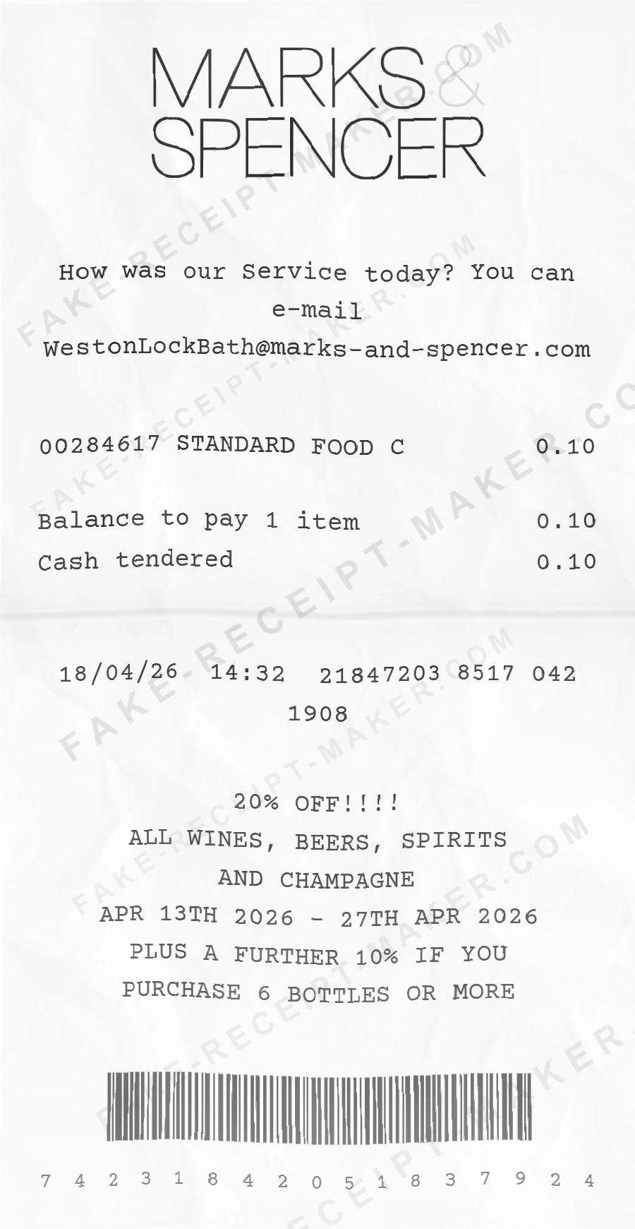 Make Marks and Spencer (M&S) Receipt Online