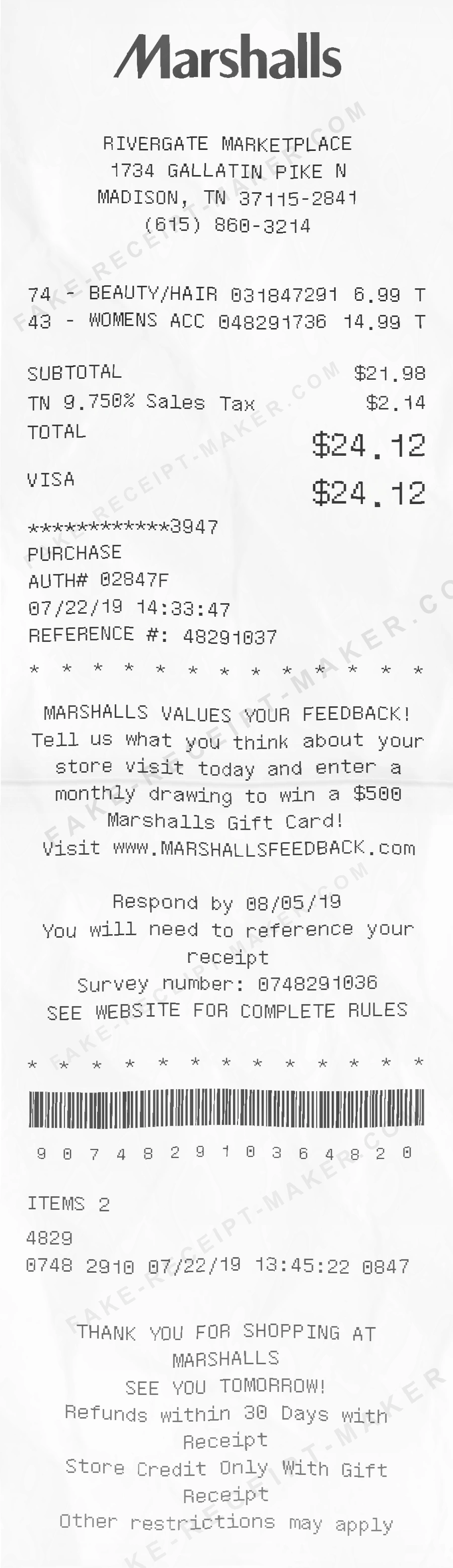 Make Marshalls Receipt Online