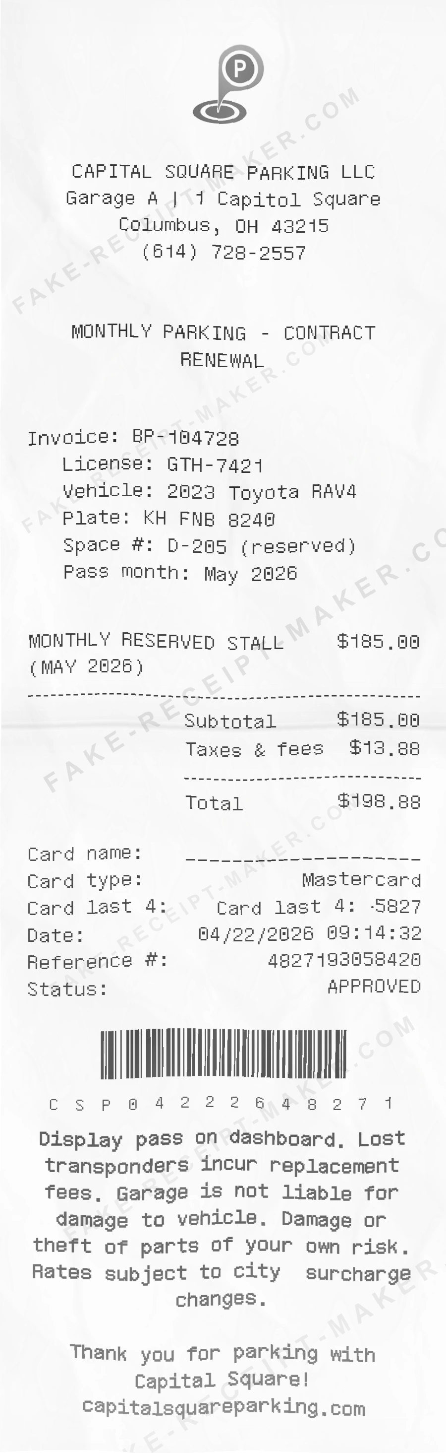 Make Monthly Parking Receipt Online