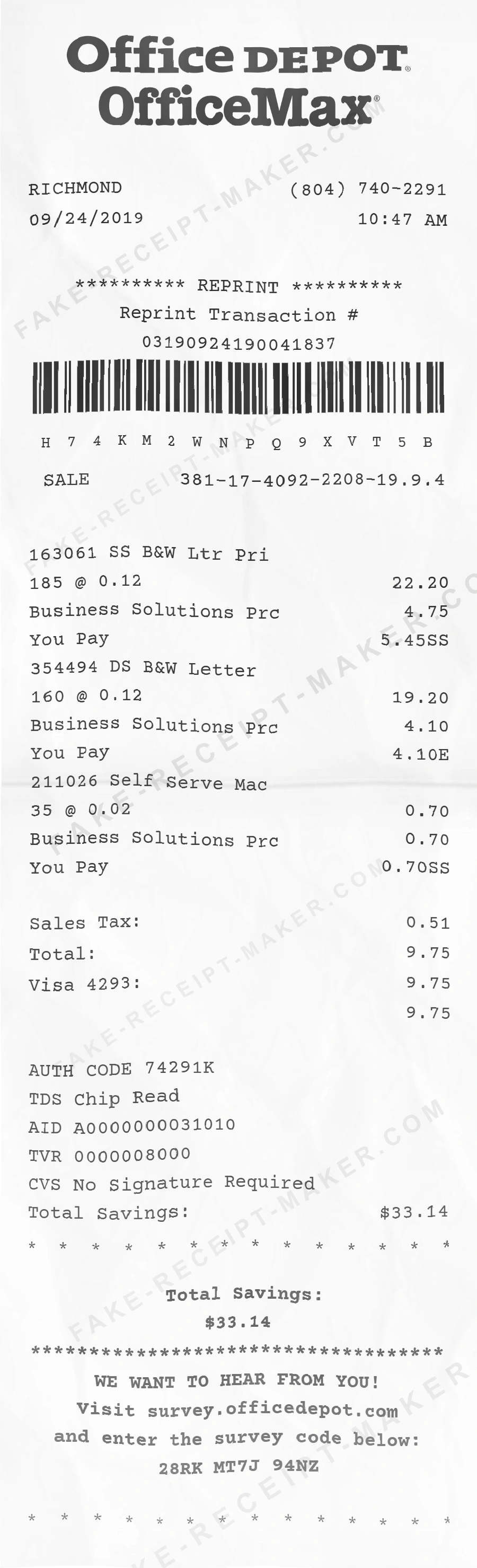 Make Office Depot OfficeMax Receipt Online