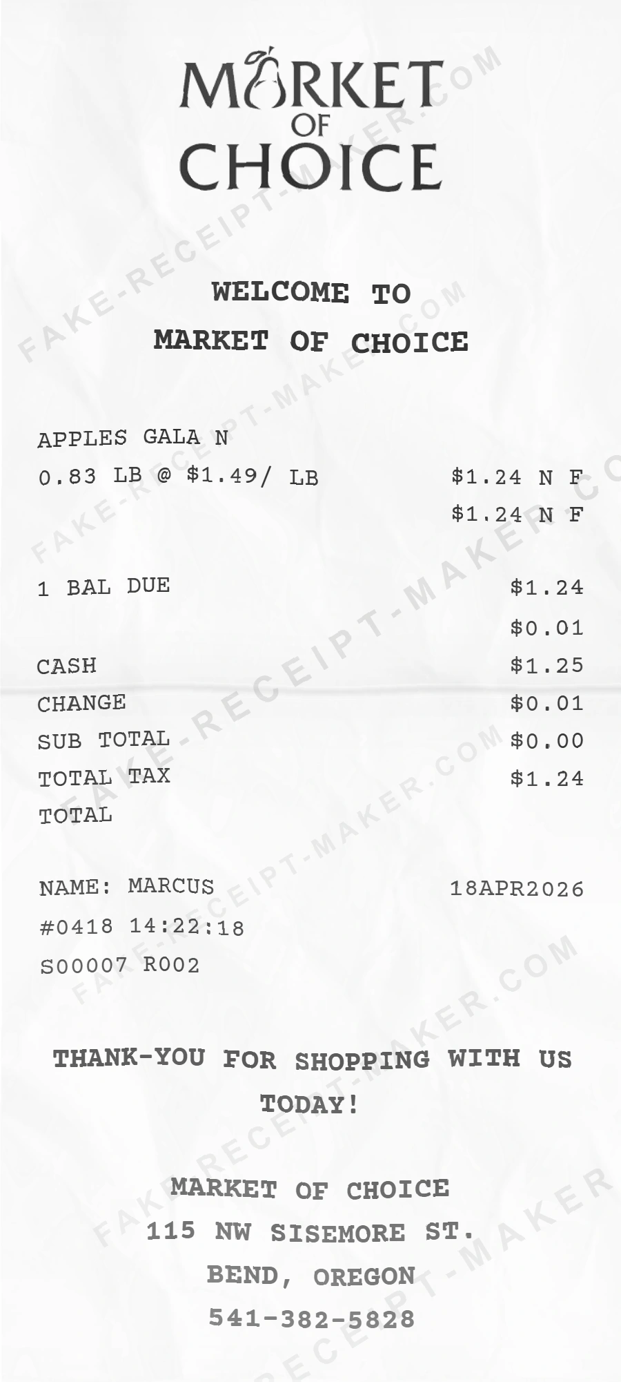 Make PC Market of Choice Receipt Online
