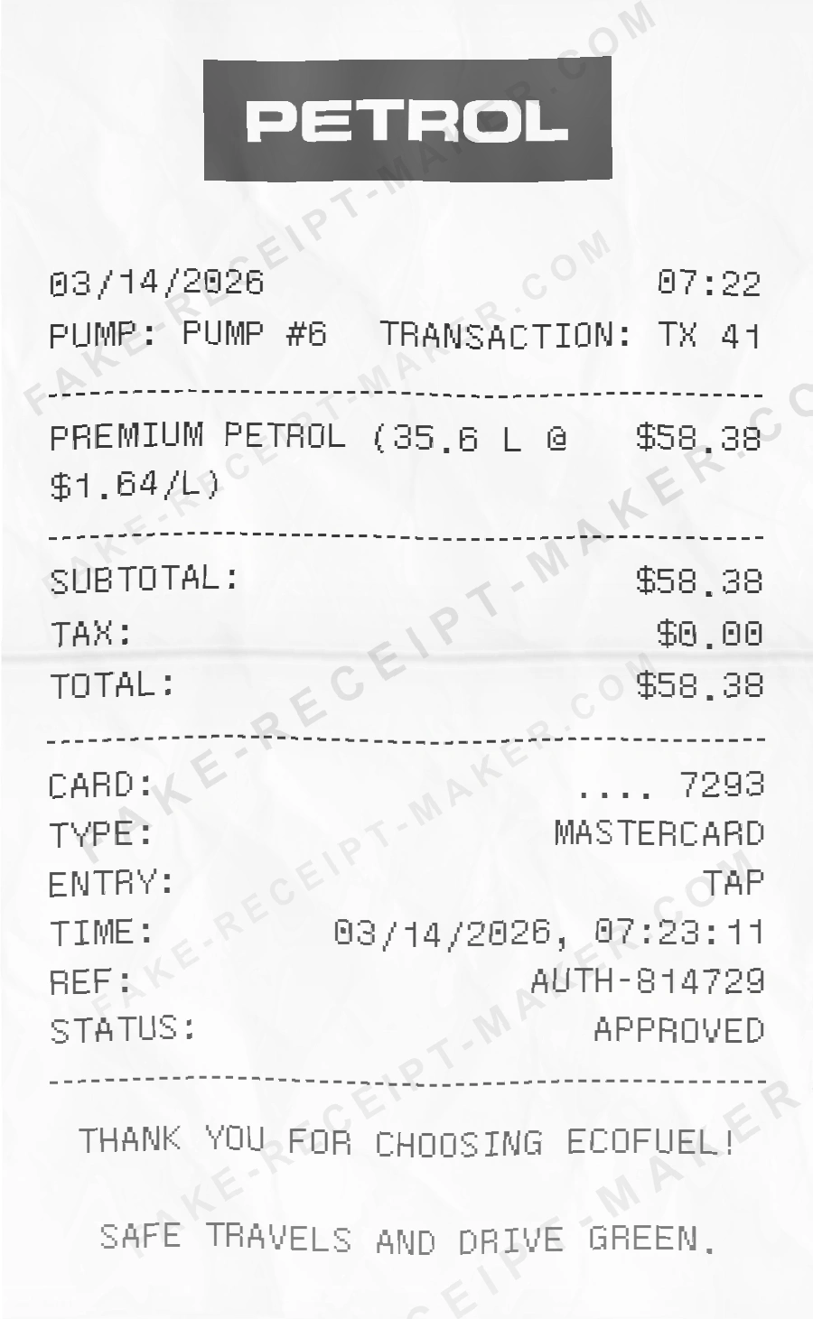 Make Petrol Receipt Online