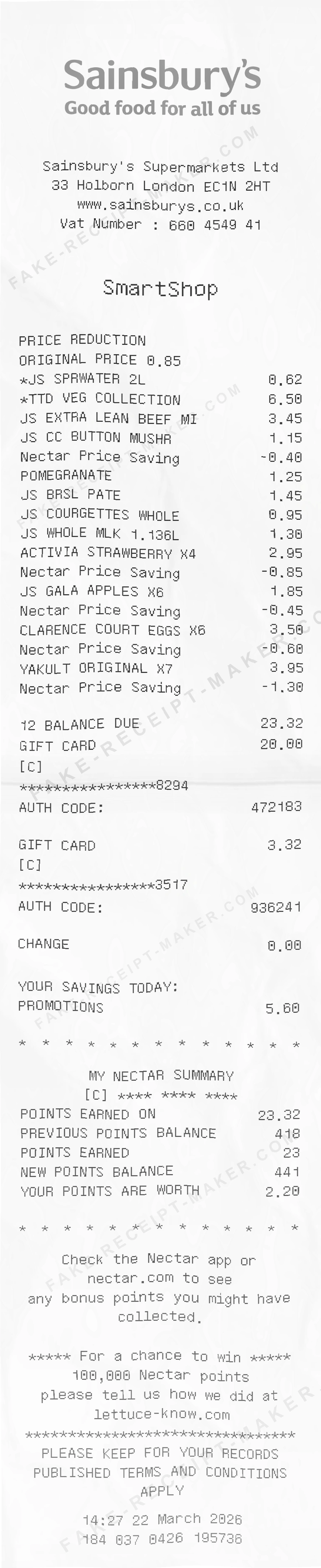 Make Sainsbury's Receipt Online