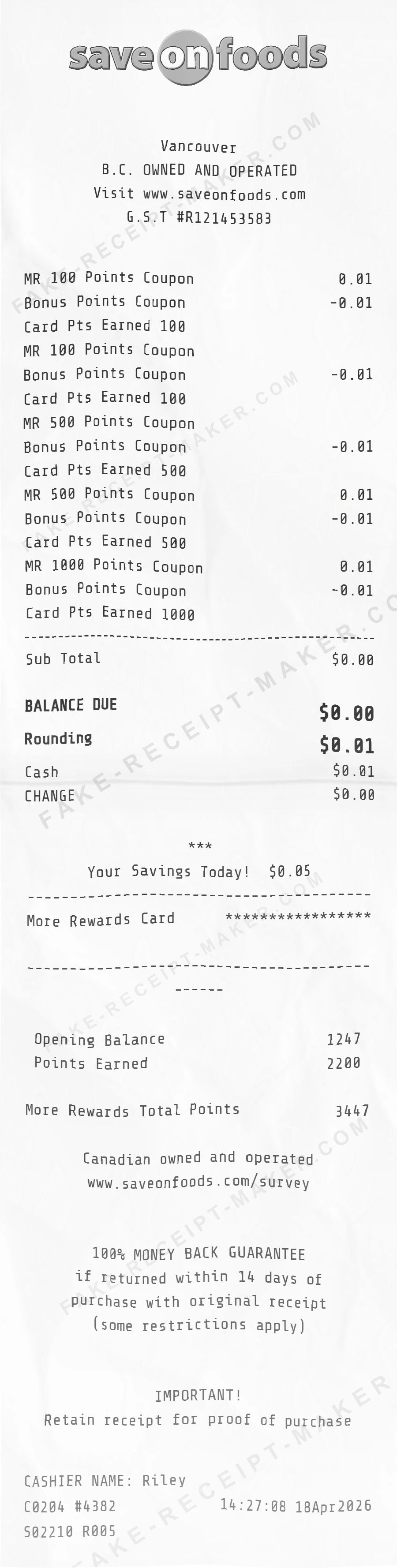 Make Save On Foods Receipt Online