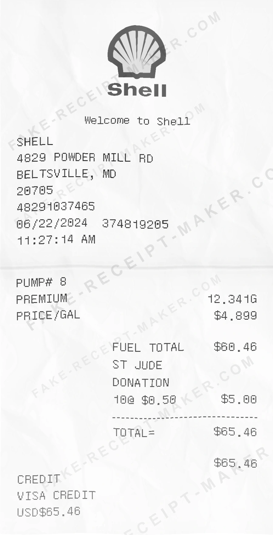 Shell Gas Station receipt template