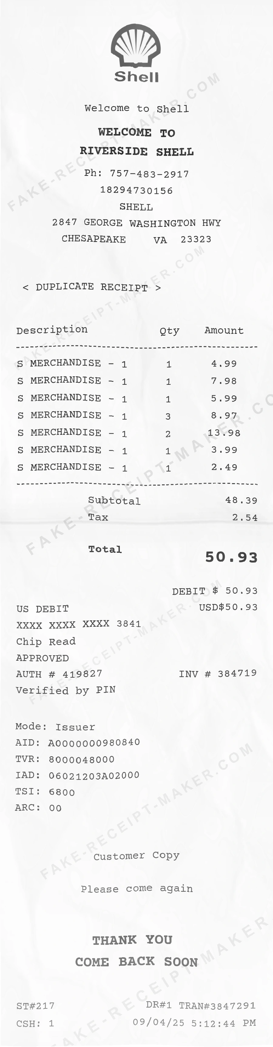 Make Shell Store Receipt Online