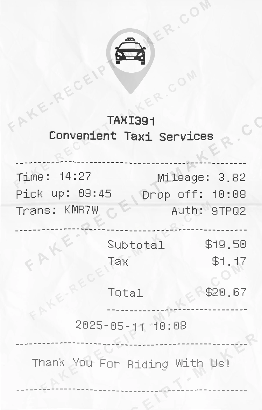 Make Taxi Ride Receipt Online