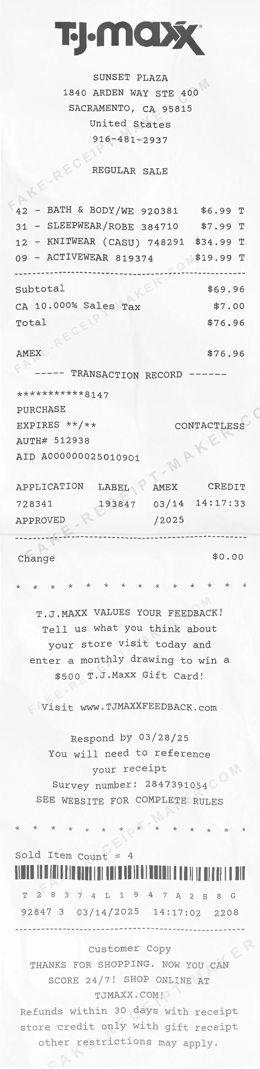 Make TJ Maxx Receipt Online
