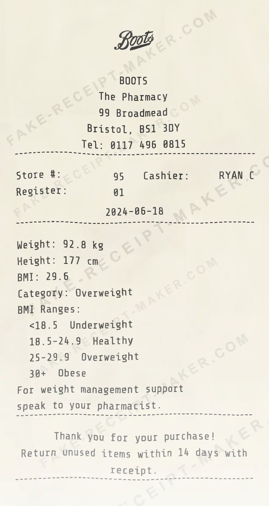 Boots receipt template