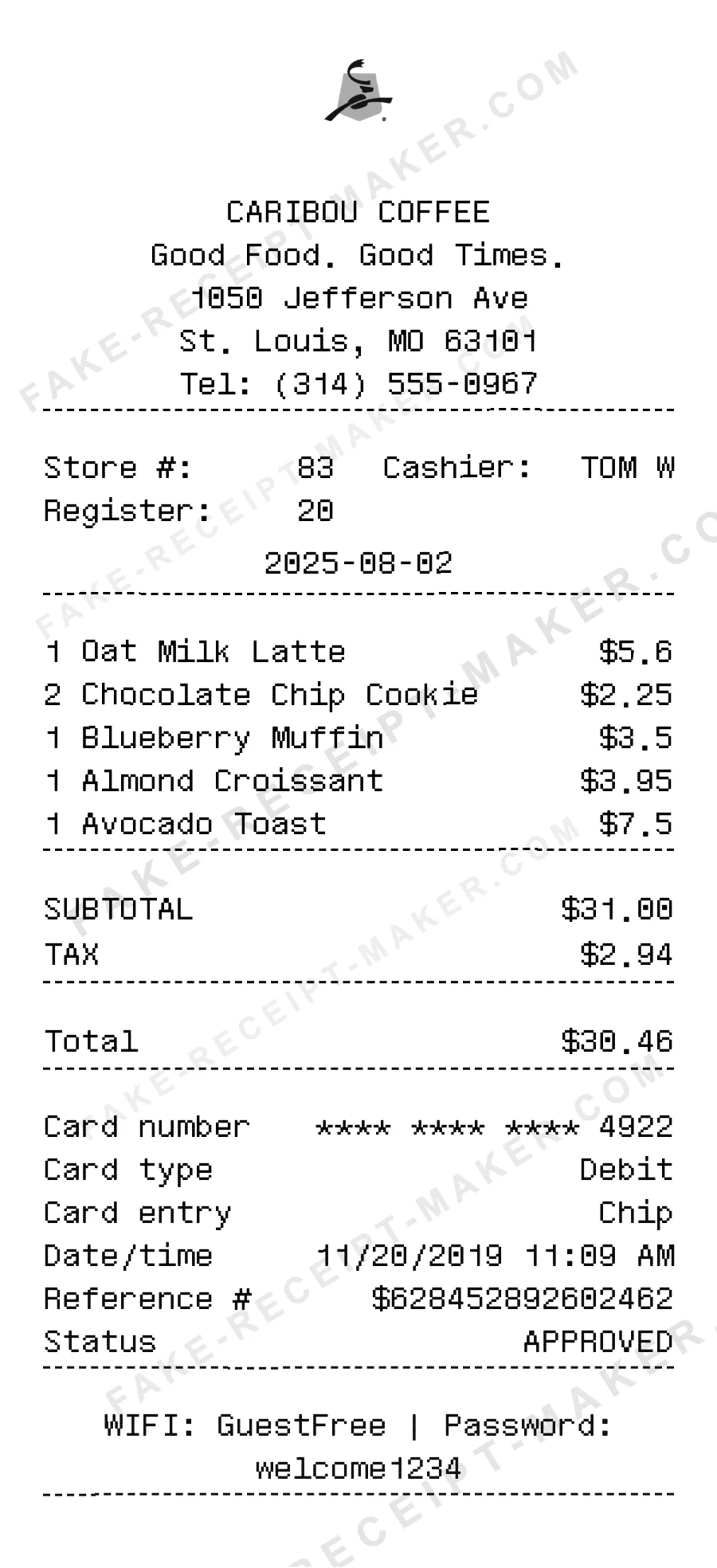 Make Caribou Coffee Receipt Online