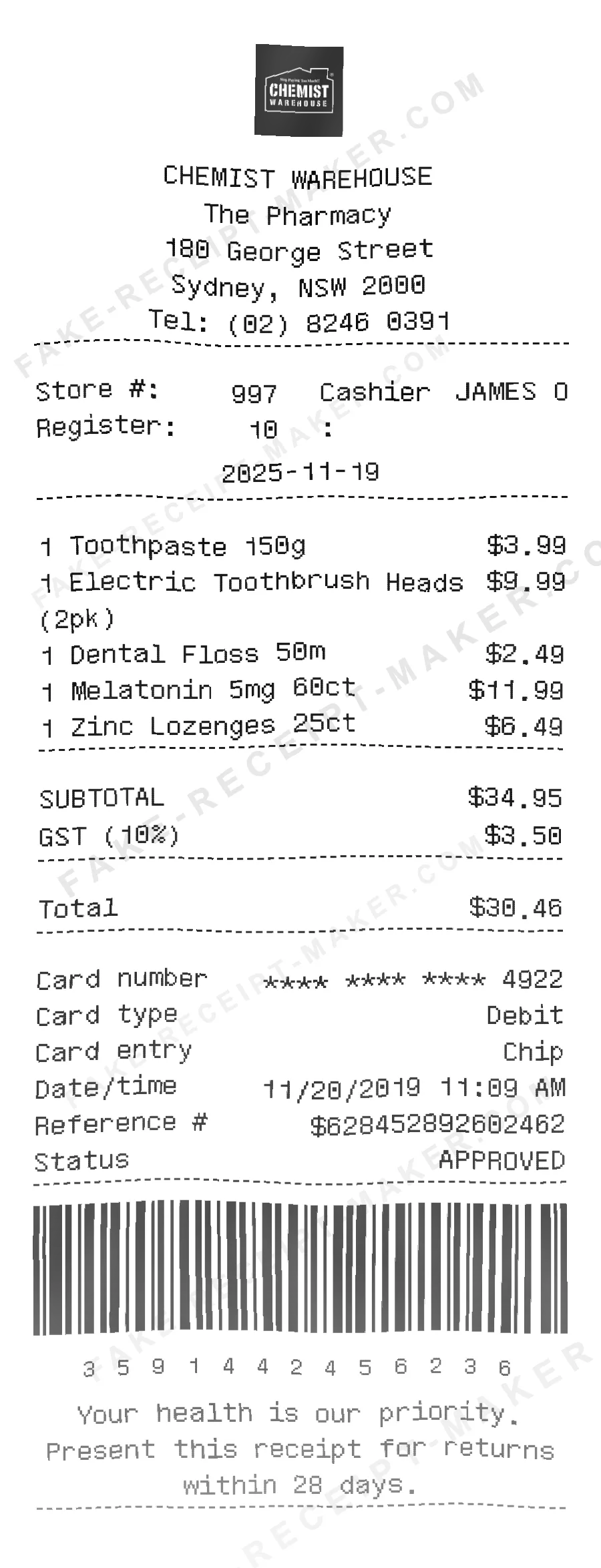 Make Chemist Warehouse Receipt Online