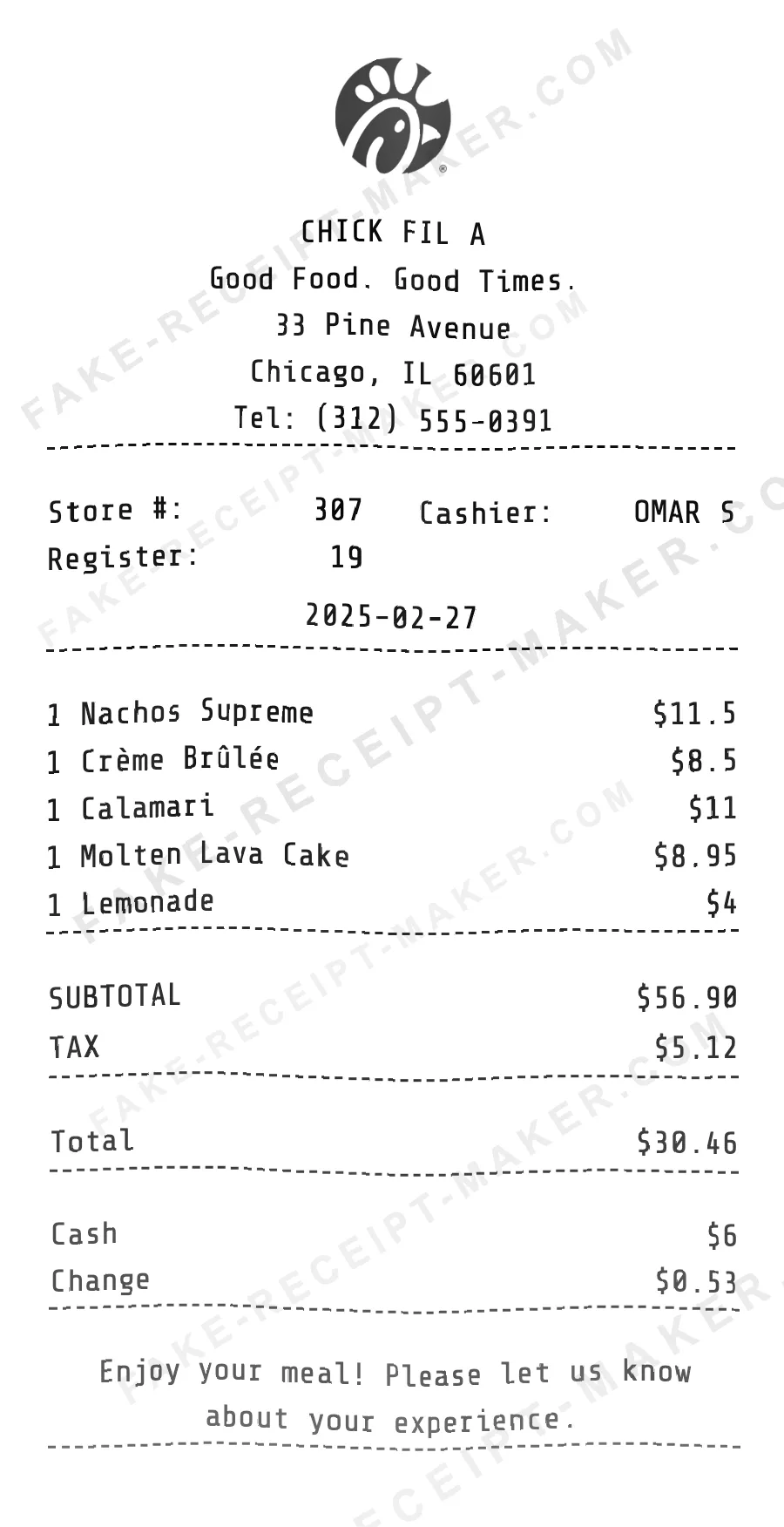 Make Chick fil A Receipt Online