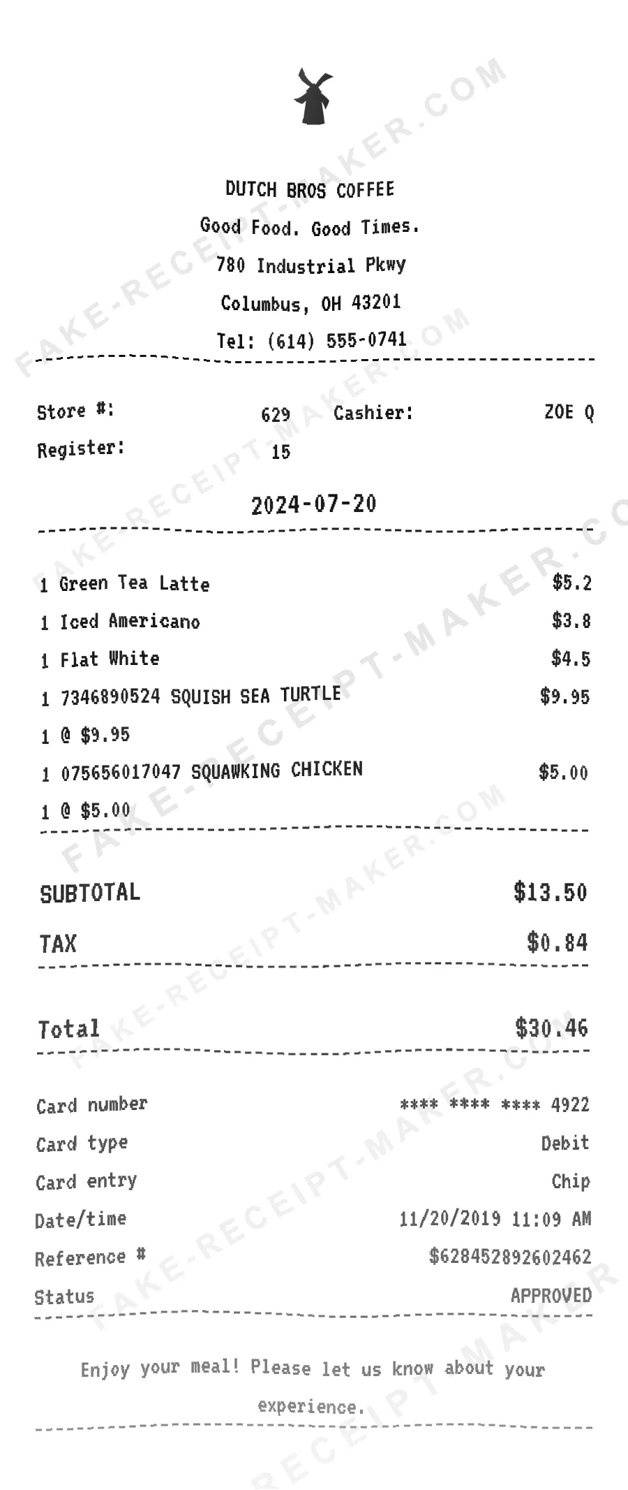 Make Dutch Bros Coffee Receipt Online