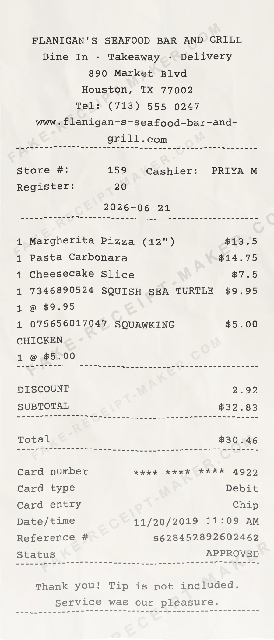 Make Flanigan's Seafood Bar and Grill Receipt Online