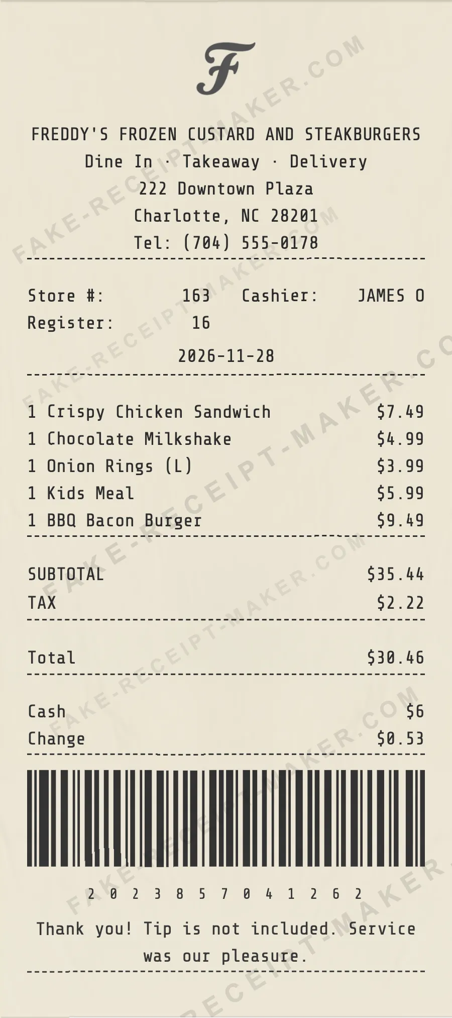 Make Freddy's Frozen Custard and Steakburgers Receipt Online