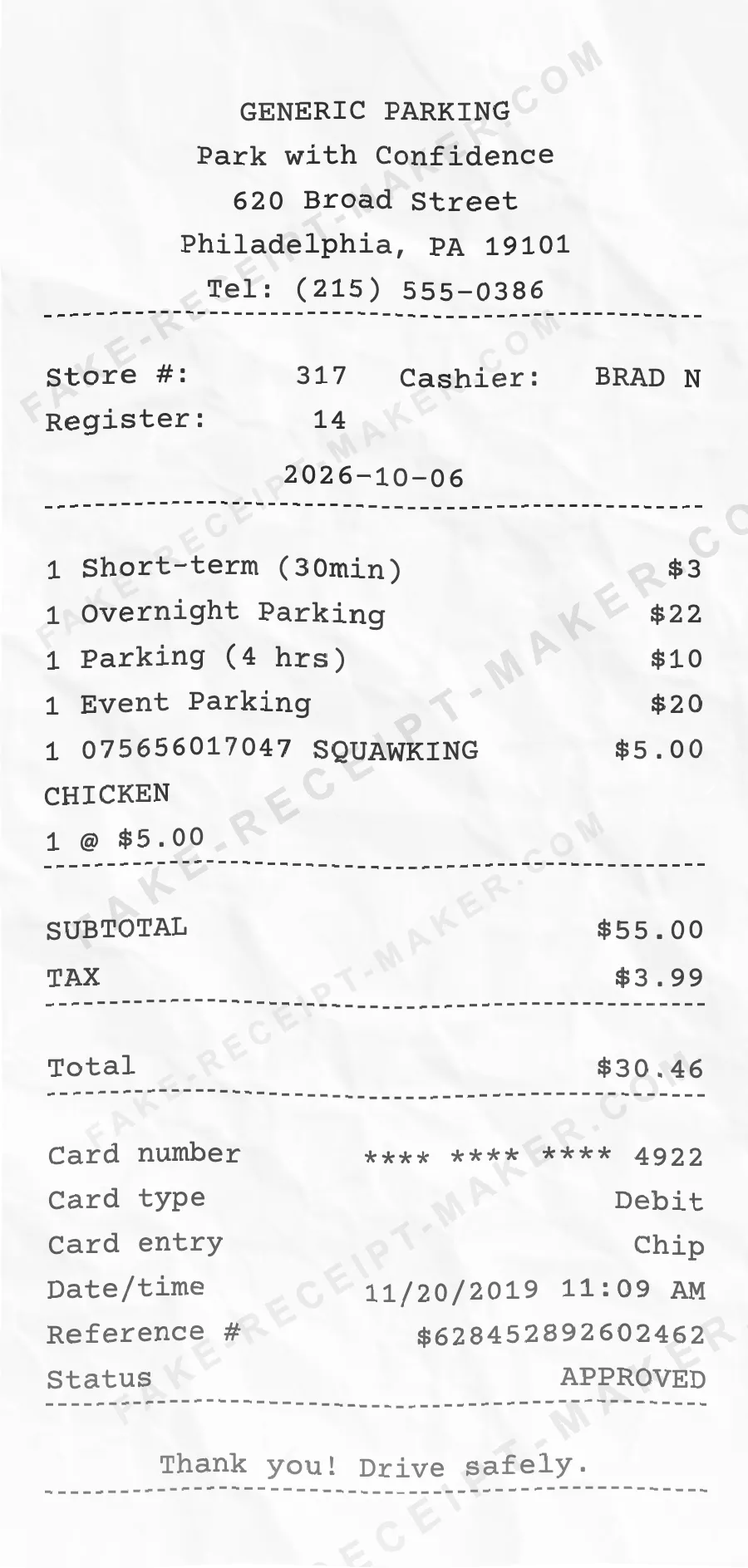 Generic Parking receipt template