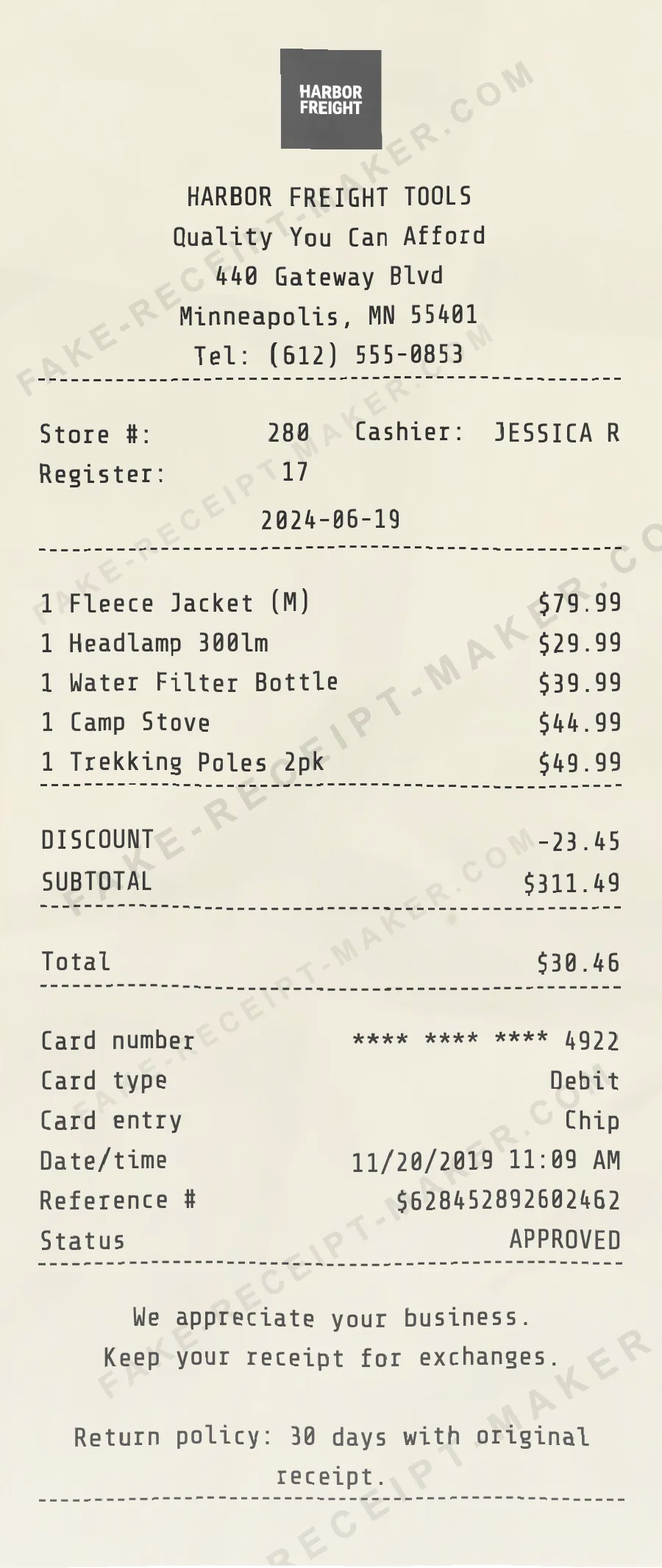 Make Harbor Freight Tools Receipt Online