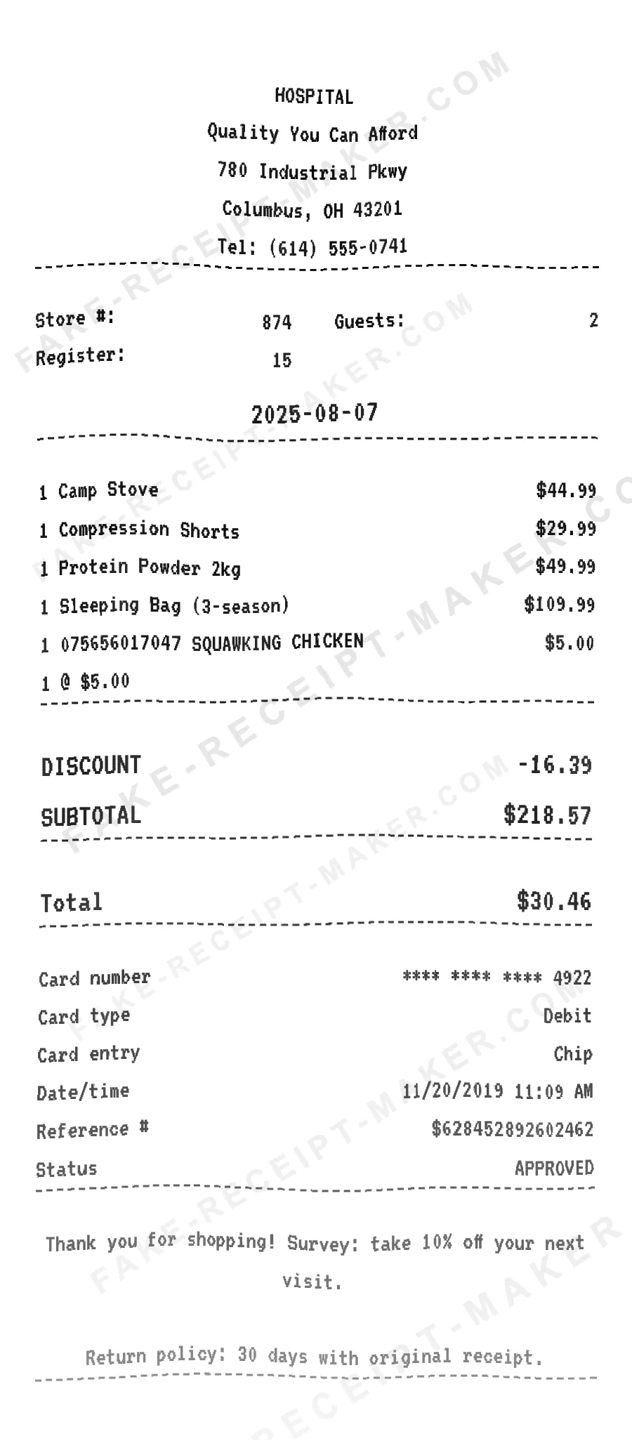 Hospital receipt template