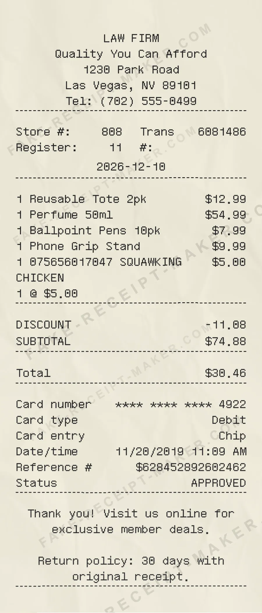 Law Firm receipt template