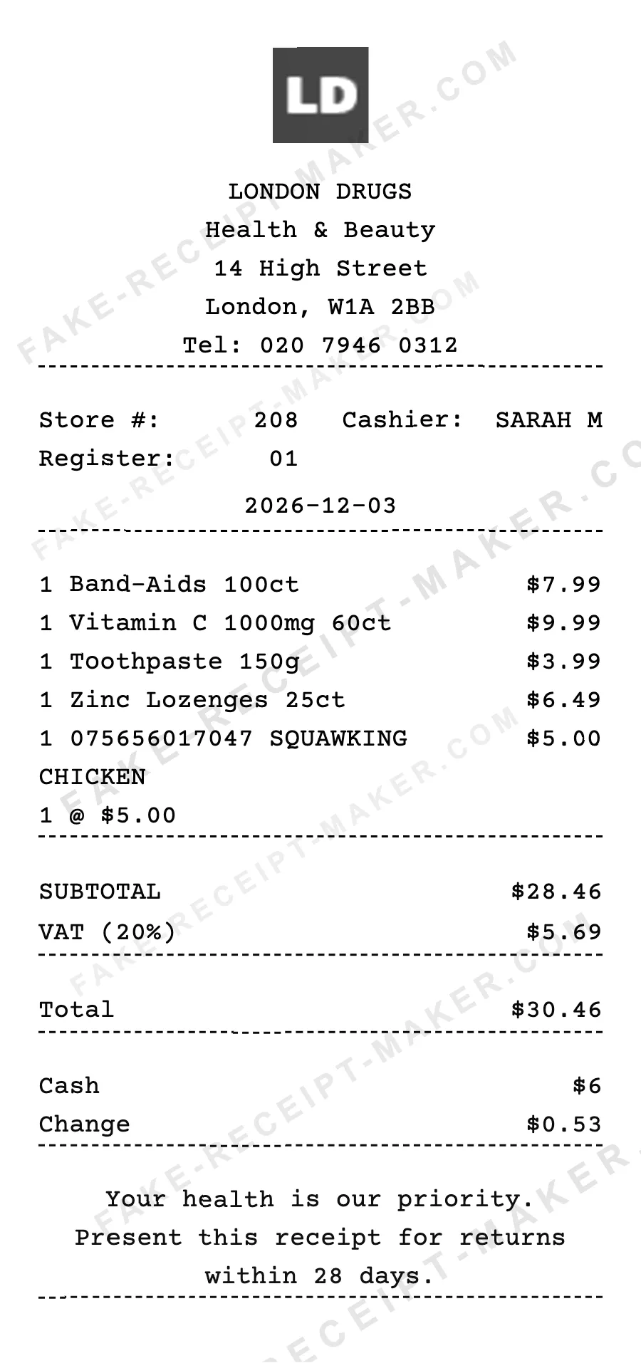 Make London Drugs Receipt Online