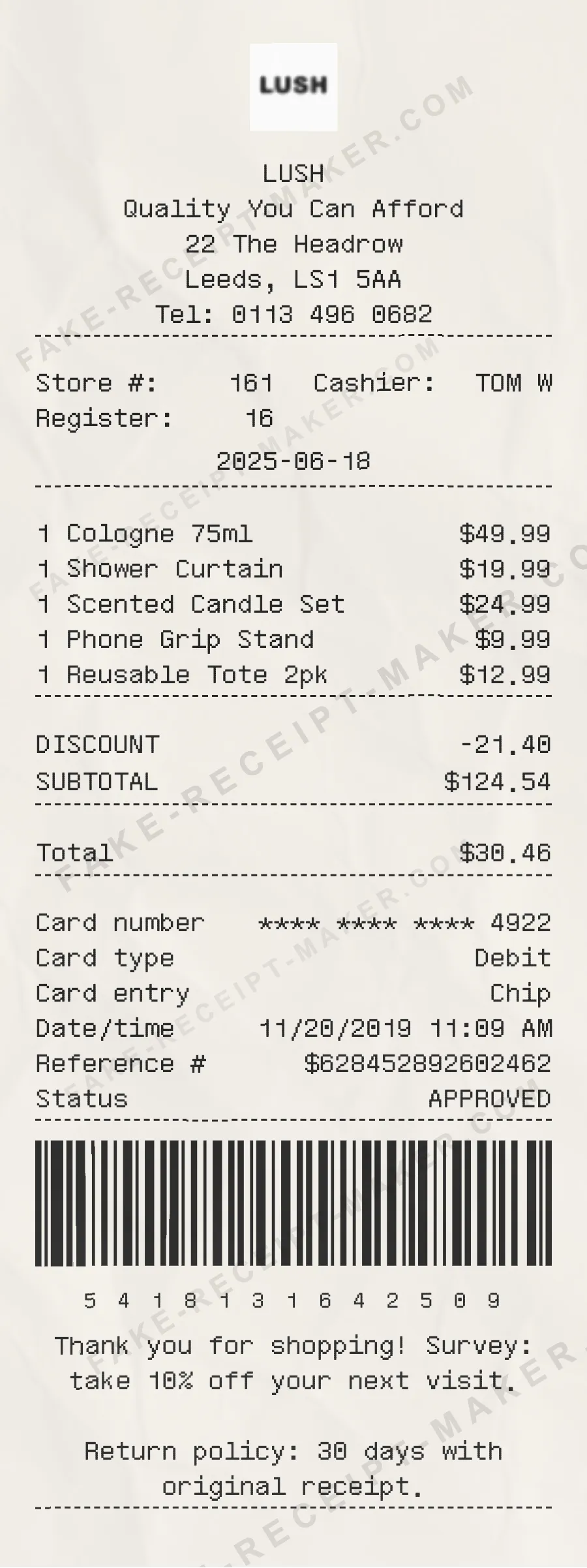 Lush receipt template