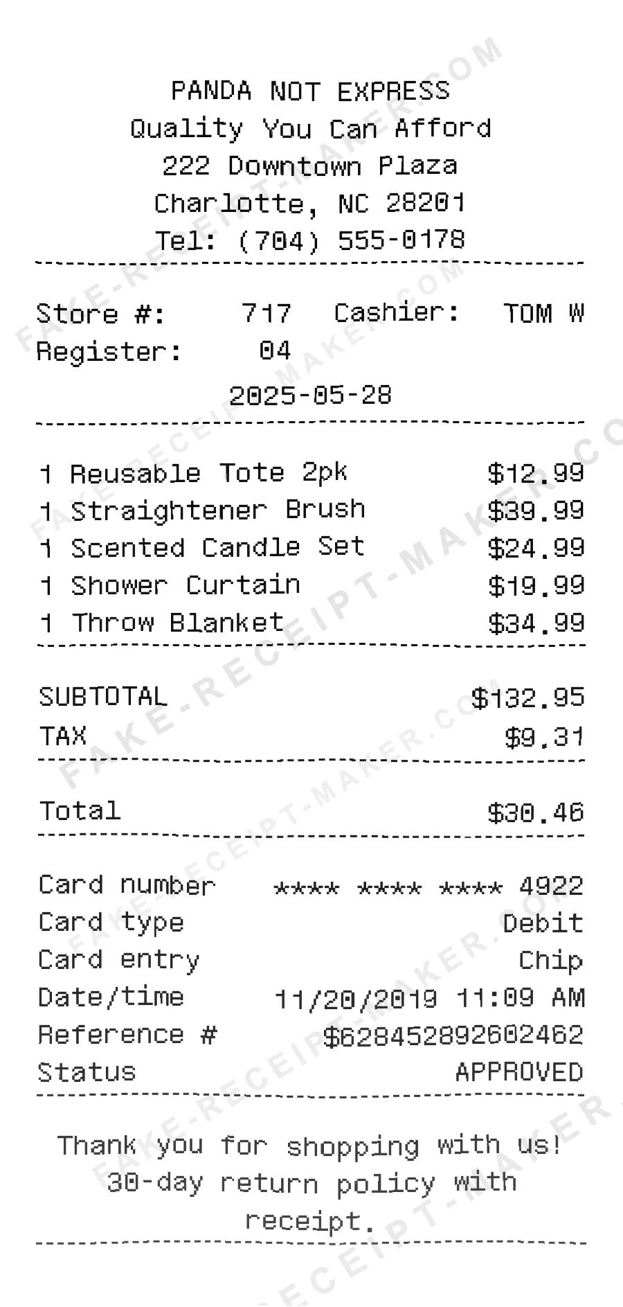 Make Panda Not Express Receipt Online