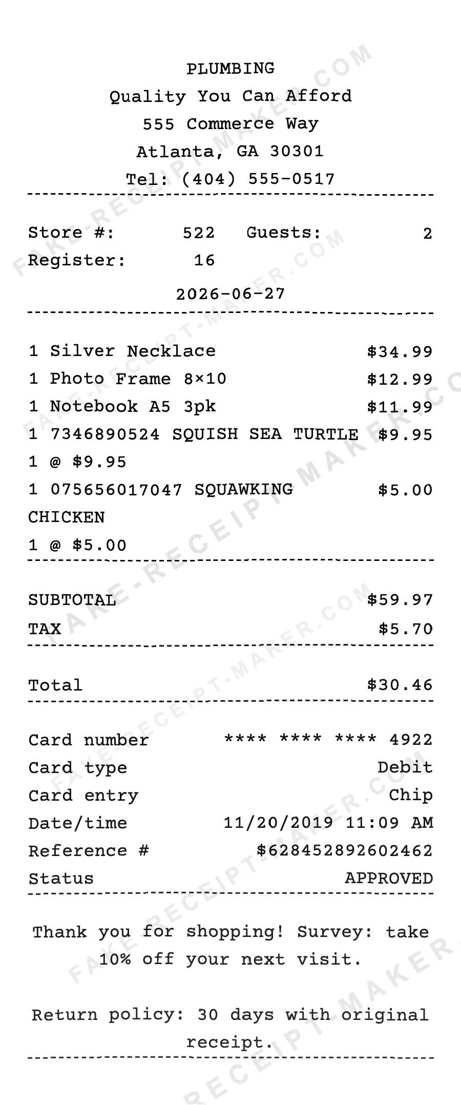 Make Plumbing Receipt Online