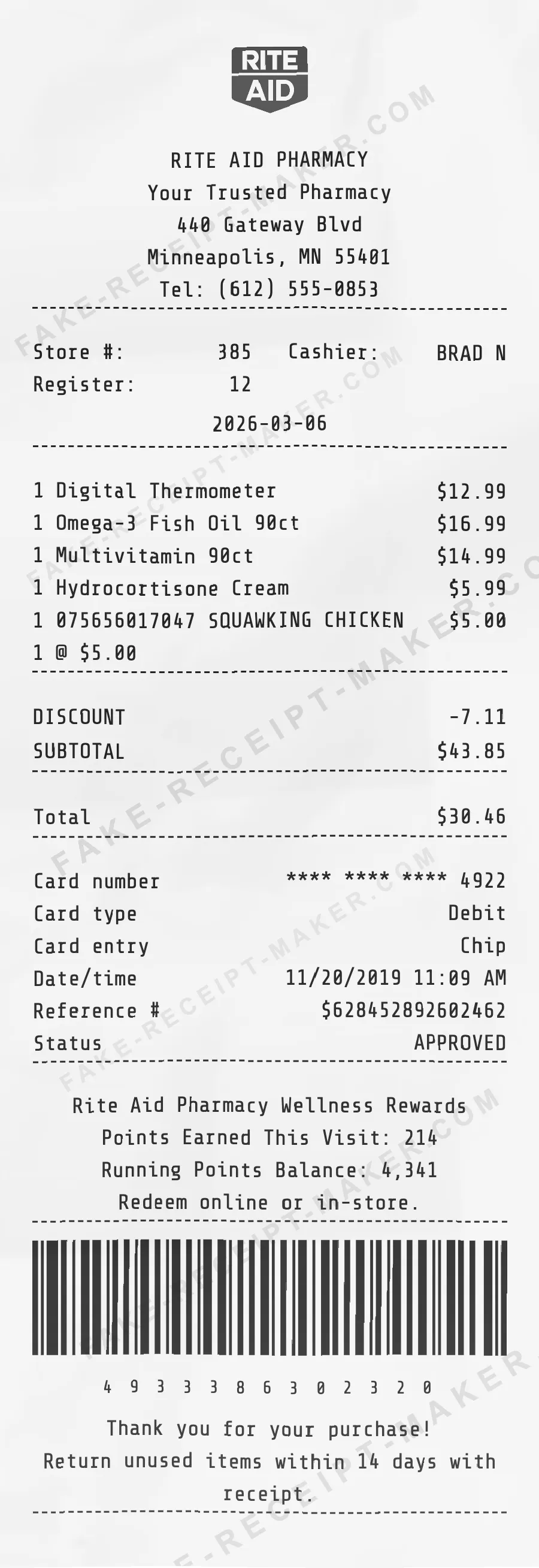 Make Rite Aid Pharmacy Receipt Online