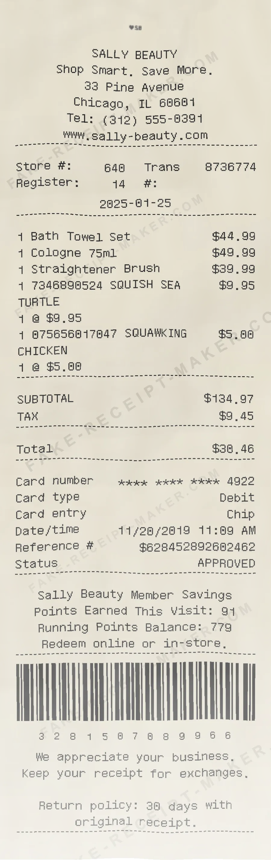 Sally Beauty receipt template