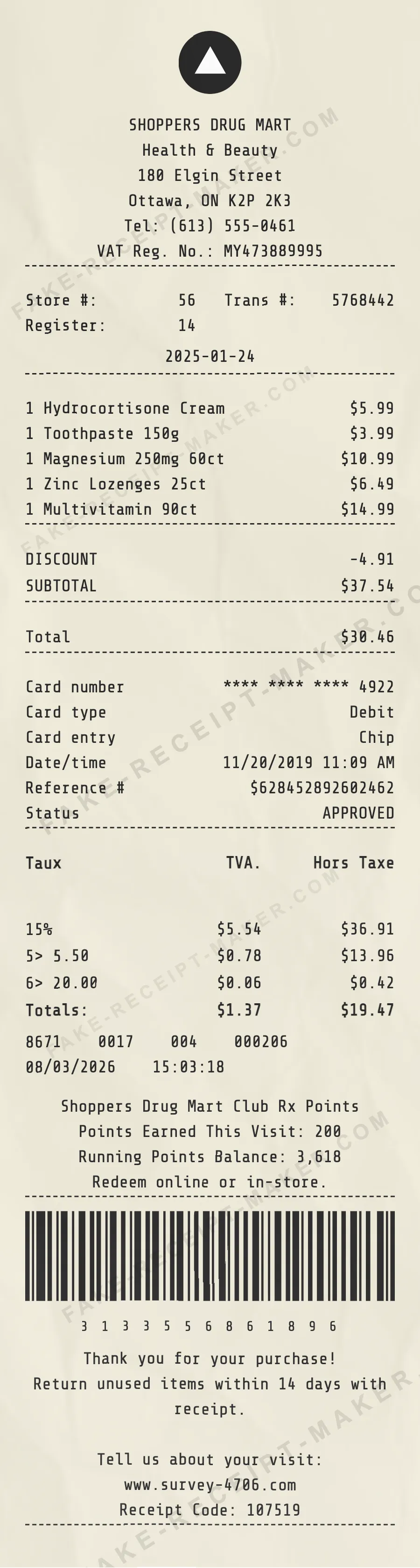 Make Shoppers Drug Mart Receipt Online