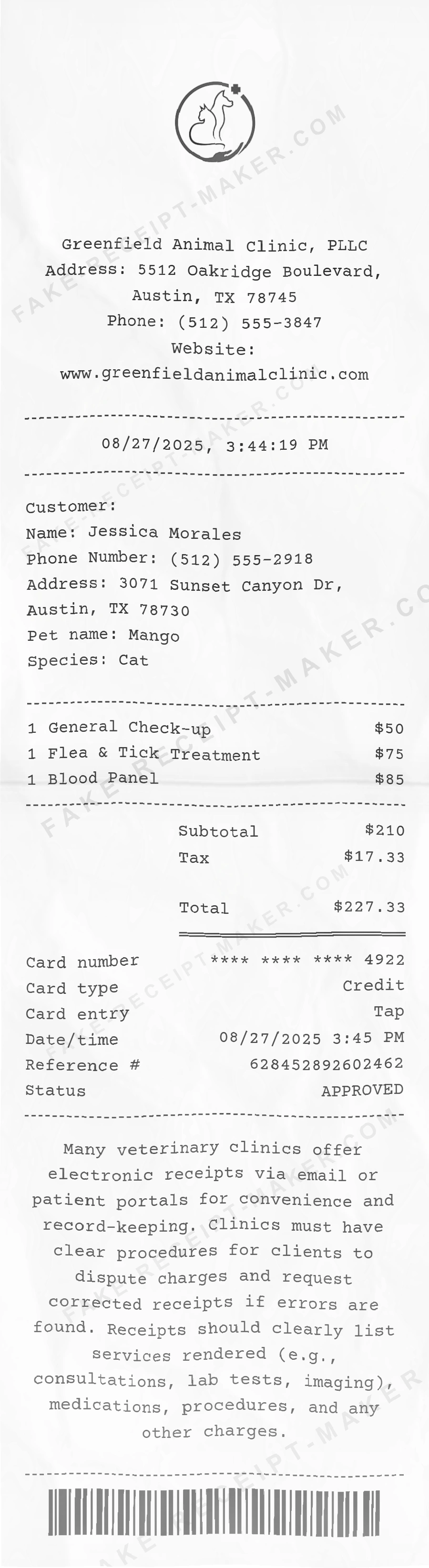 Vet receipt template